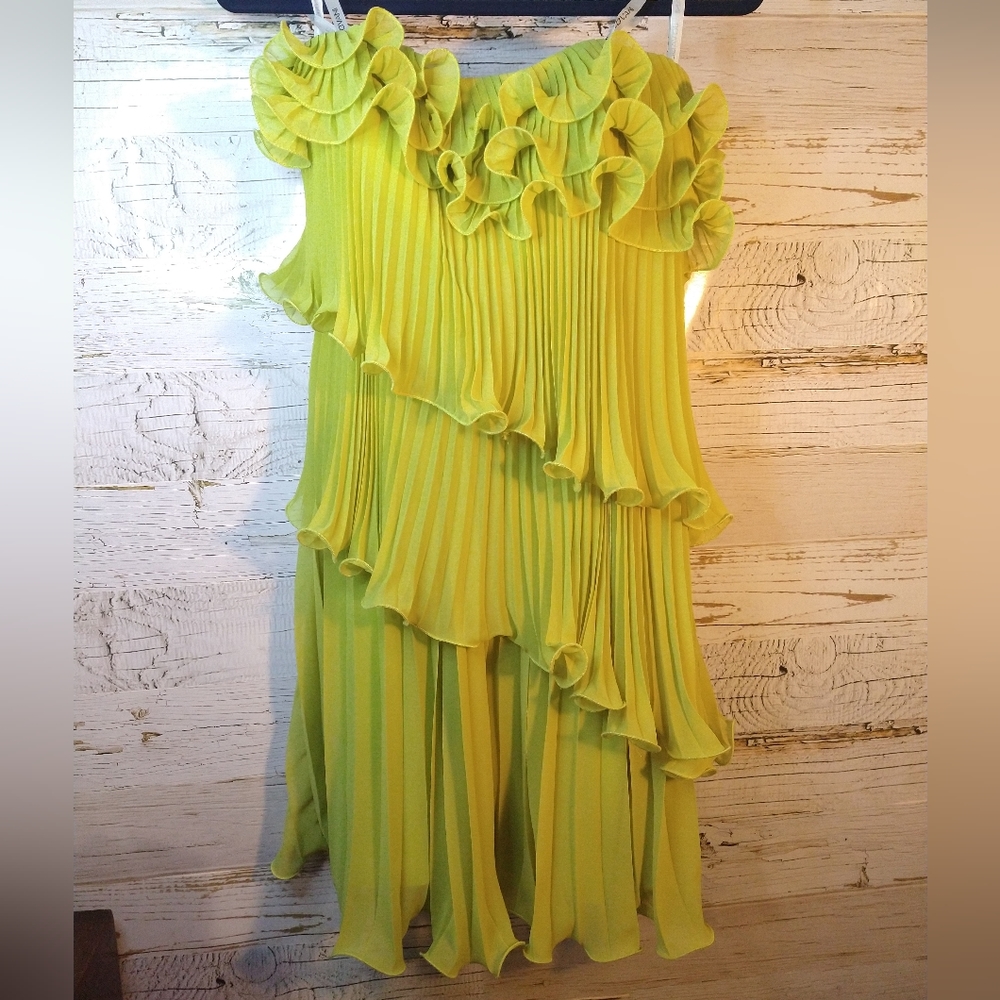 NOS Jovani Dress Prom Evening Gown Tiered Chiffon Curly Hem Green Sz 4 Strapless